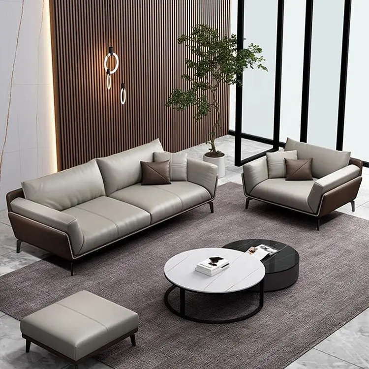 China Factory Modern living room Sofa PU Leather OEM Customized metal Leg 1+1+3 Apartment Home Office Sofa set