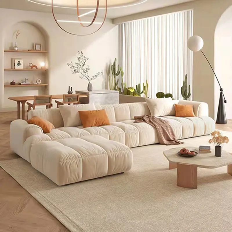 Cream wind fabric sofa tofu block light luxury technology cloth modern minimalist living room Nordic cloud sofa