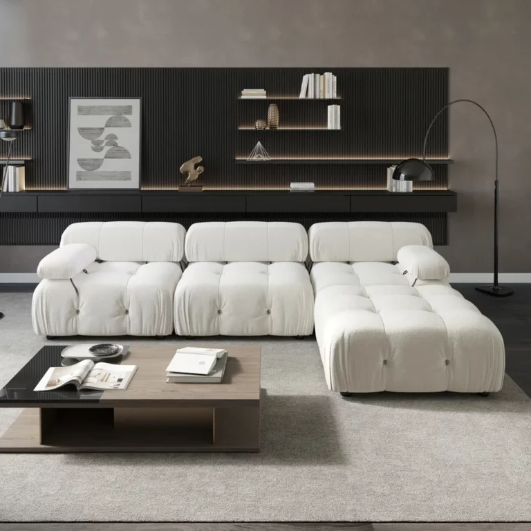 Sectional Modular Beige Boucle Sofa Set Living Room Canape White Couch
