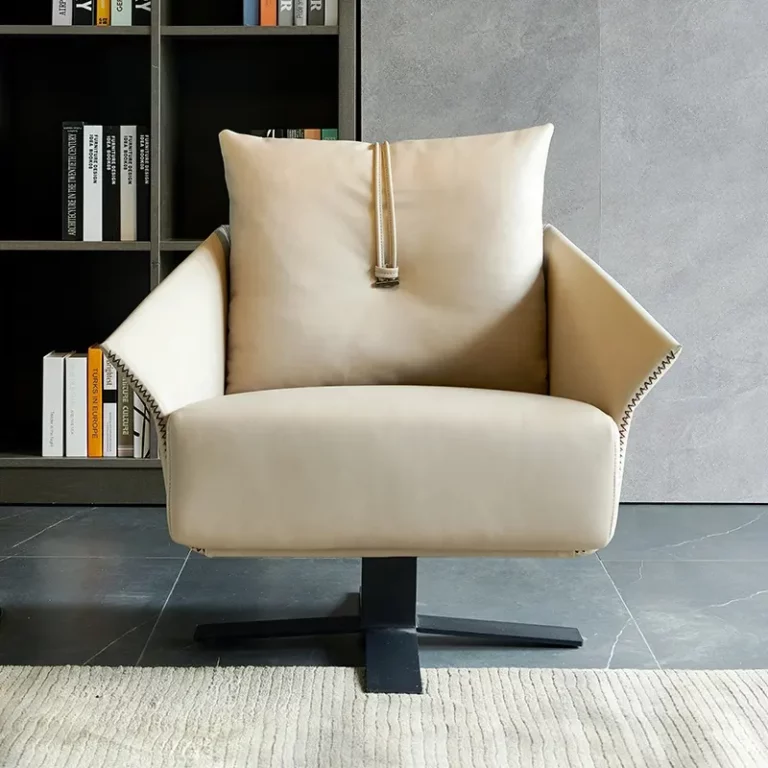 Modern Lounge chair Leather And Metal Nordic Swivel Lounge chair Living Room Leisure Chair