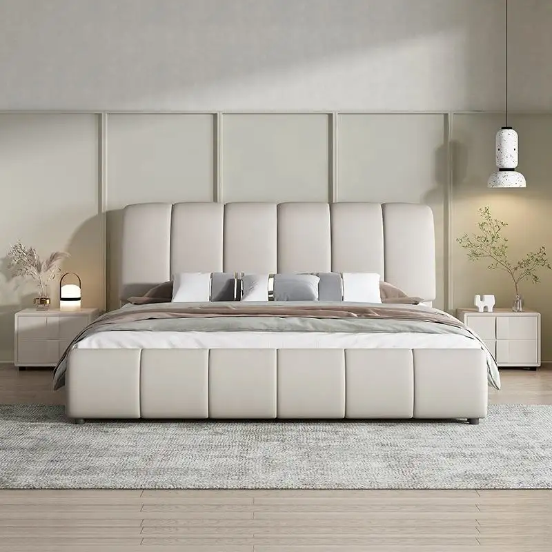 Leather Upholstered Bed Gas Lift Storage Soild Wood Design King Size Bedroom Furniture Wooden Bed Frame With Drawers