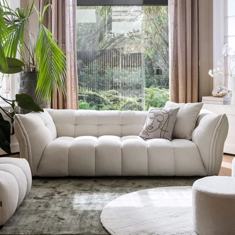 Waterproof Antifouling Fleece Sofa Three Seat White Couch Tufted Sofa
