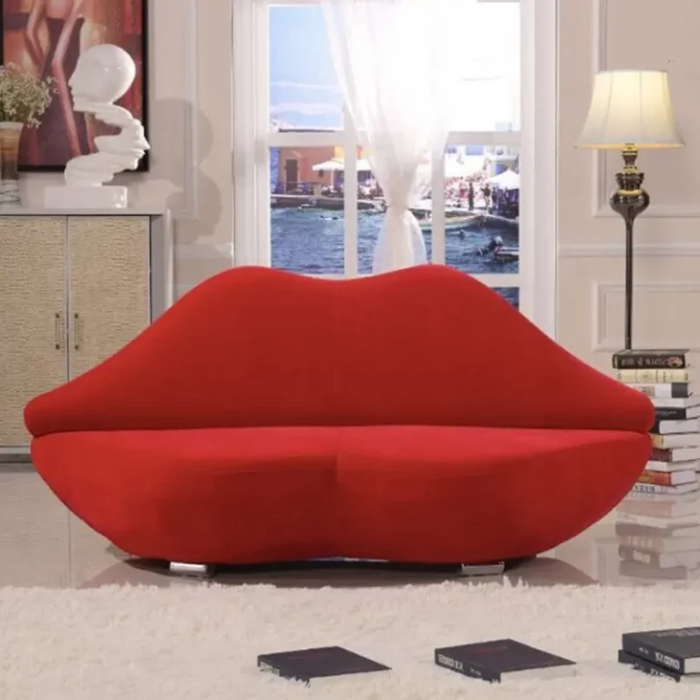 China Factory wholesale modern red lip sofa loving living room pink sofa Fashion Luxury fabric leather sofa furniture set