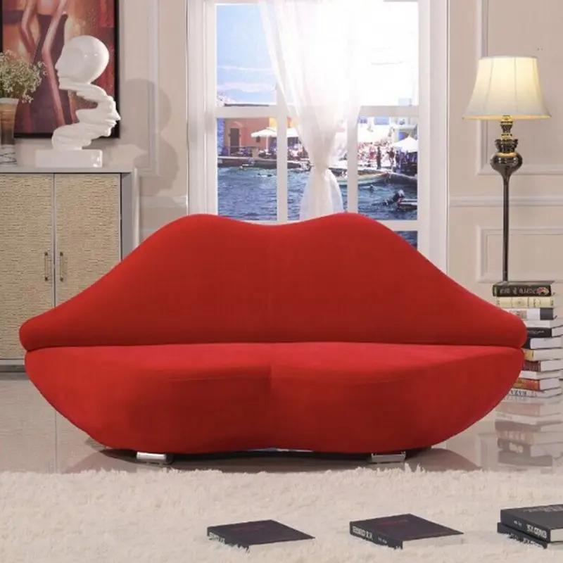 China Factory wholesale modern red lip sofa loving living room pink sofa Fashion Luxury fabric leather sofa furniture set