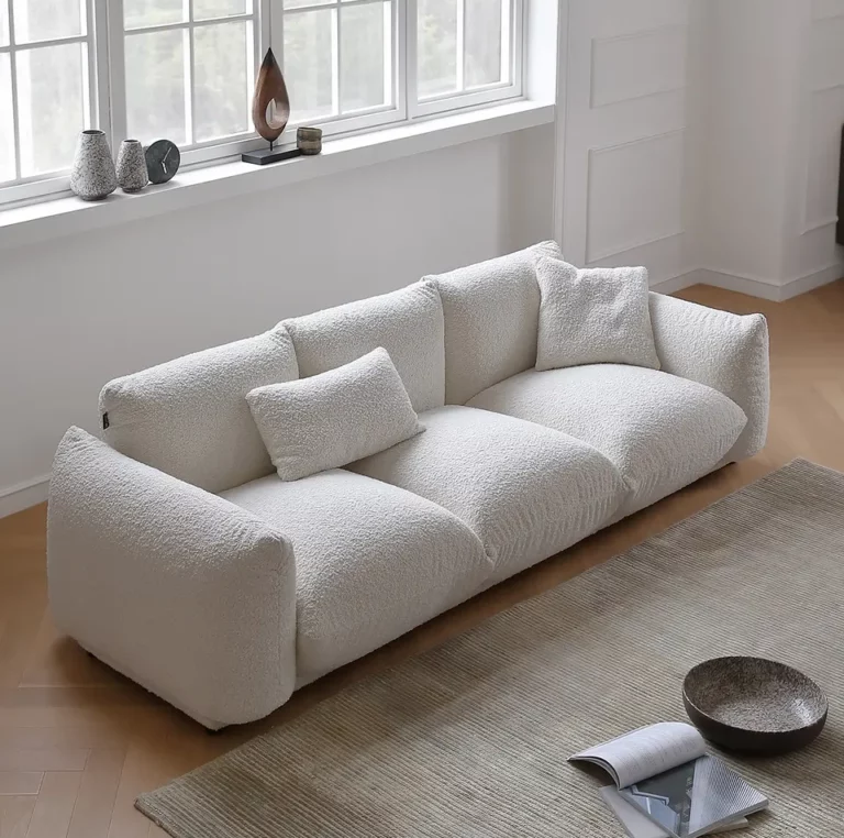 New Design Furniture Modern Custom Elegant White Boucle Soft Couch 3 Seat Sofas For Living Room Sofa Set With Pillows