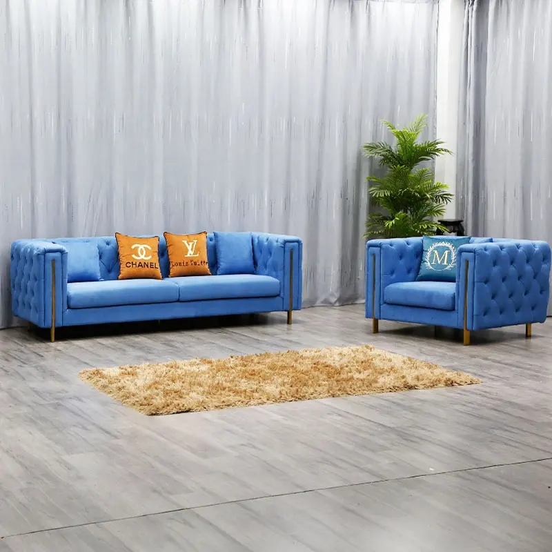 Luxury Velvet chesterfield sofa modern living room sectional sofas with stainless steel leg for office hotel home