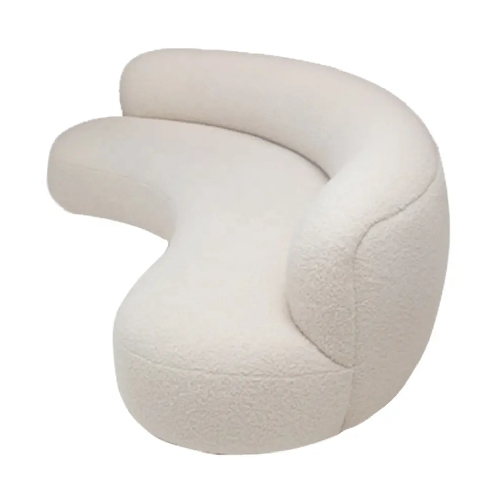 Modern European French Comfortable Curve Couch Faux Sheepskin Shearling Teddy Fabric 4-seater Big Sofa
