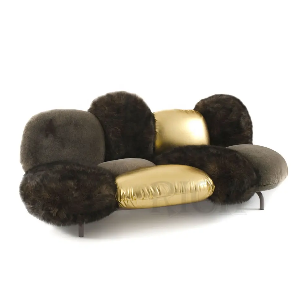 white modern sofa designer commercial furniture European soft small sofa living room fluffy wool fur shaggy sofa