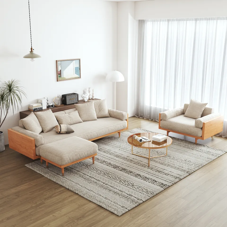 Modern three seaters wooden frame fabric couch furniture living room sofas set