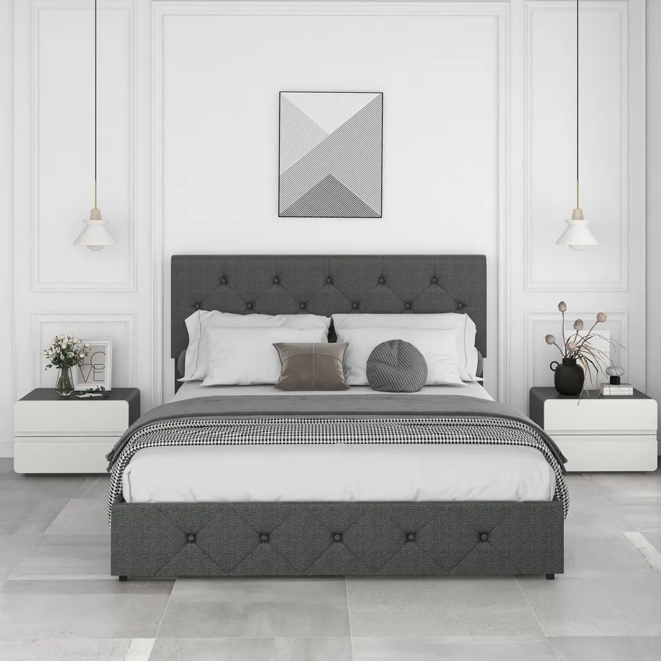 Customized upholstered bed double small apartment storage simple modern luxury bed frame queen size