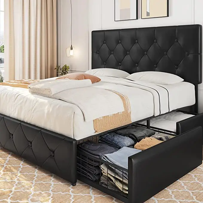 bedroom furniture drawer storage king size italian leather beds luxury modern upholstered bed frame for home
