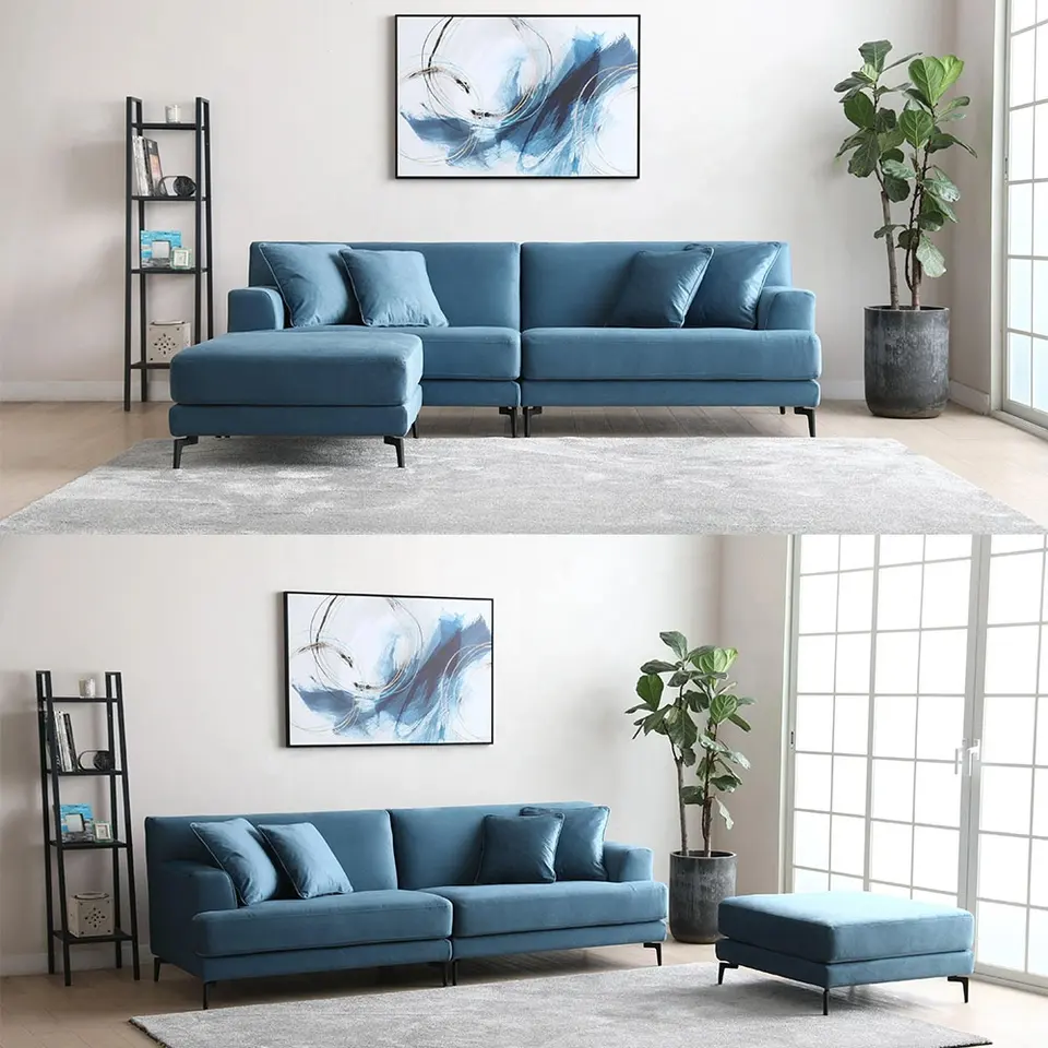 corner sofa pet friendly scratch resistant durable high density foam navy blue grey gray verified customized factory