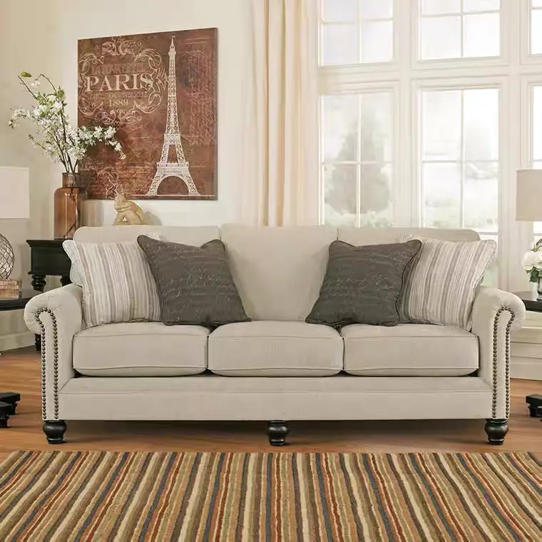 Hotel Villa Furniture American Design Two Seater Single Wooden Frame Fabric Living Room Sofas