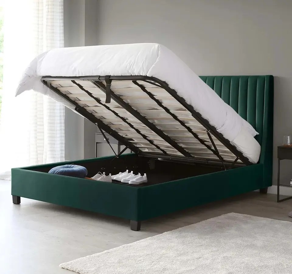 Modern design velvet gas lift ottoman bed frame with storage
