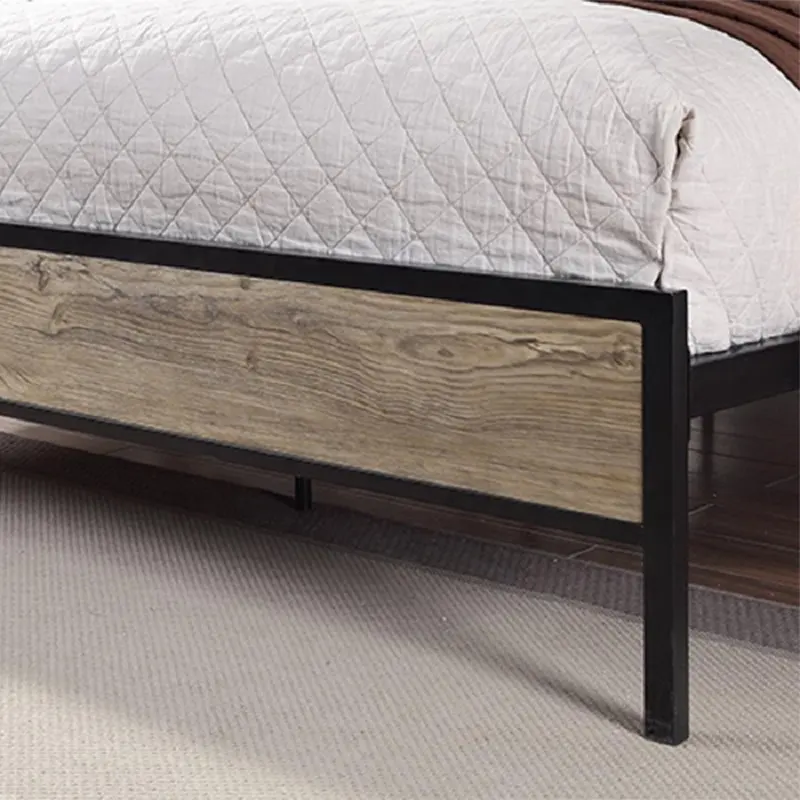 customized classic design platform rustic metal bed with wood headboard