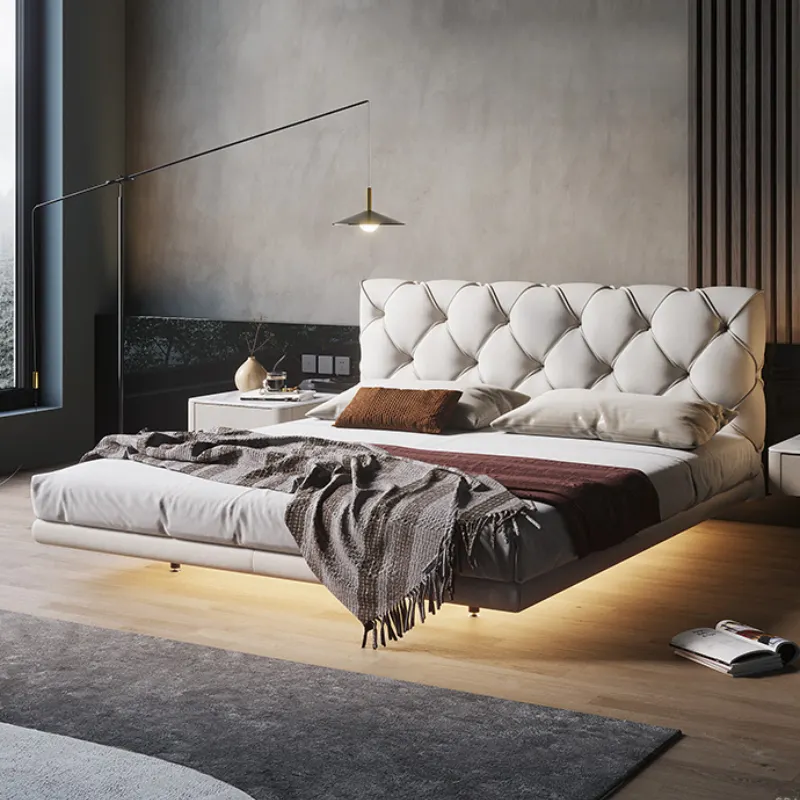 Hotel bed king size luxury bedroom furniture leather 1.8m double single loft floating up-holstered beds