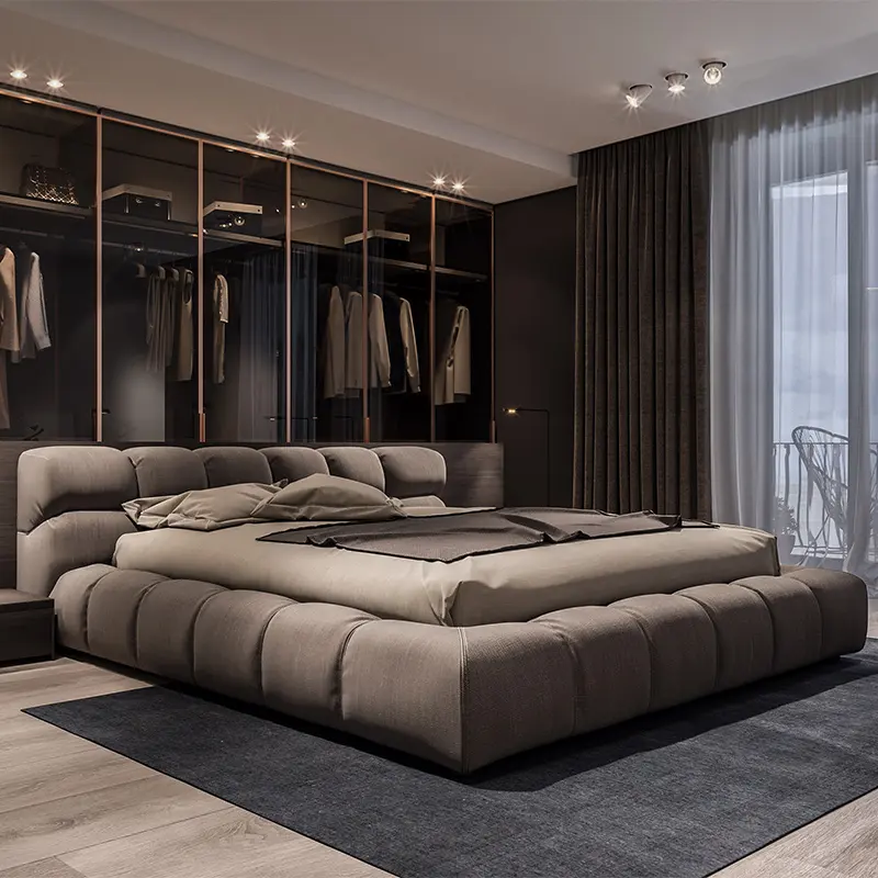 Modern design bedroom furniture solid wood frame single double queen king storage velvet fabric bed