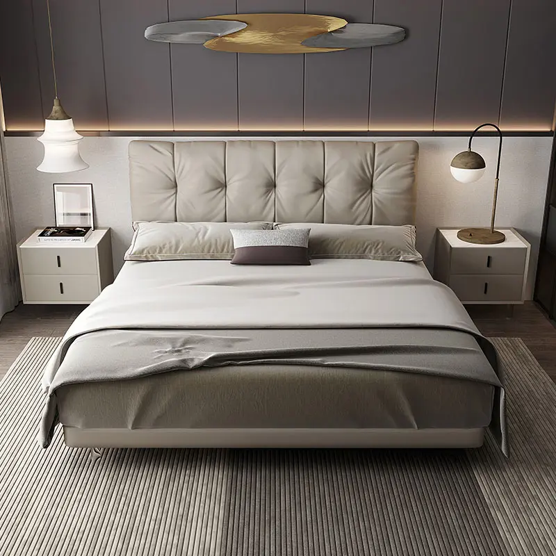 hotel bed luxury bedroom furniture leather 1.8m double single loft floating king size up-holstered beds