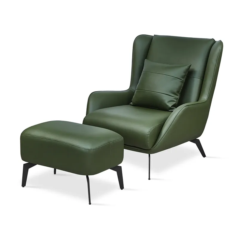 Nordic Home Furniture Custom Living Room Leisure Sofa Modern Brown PU Leather Lounge Chair with footrest