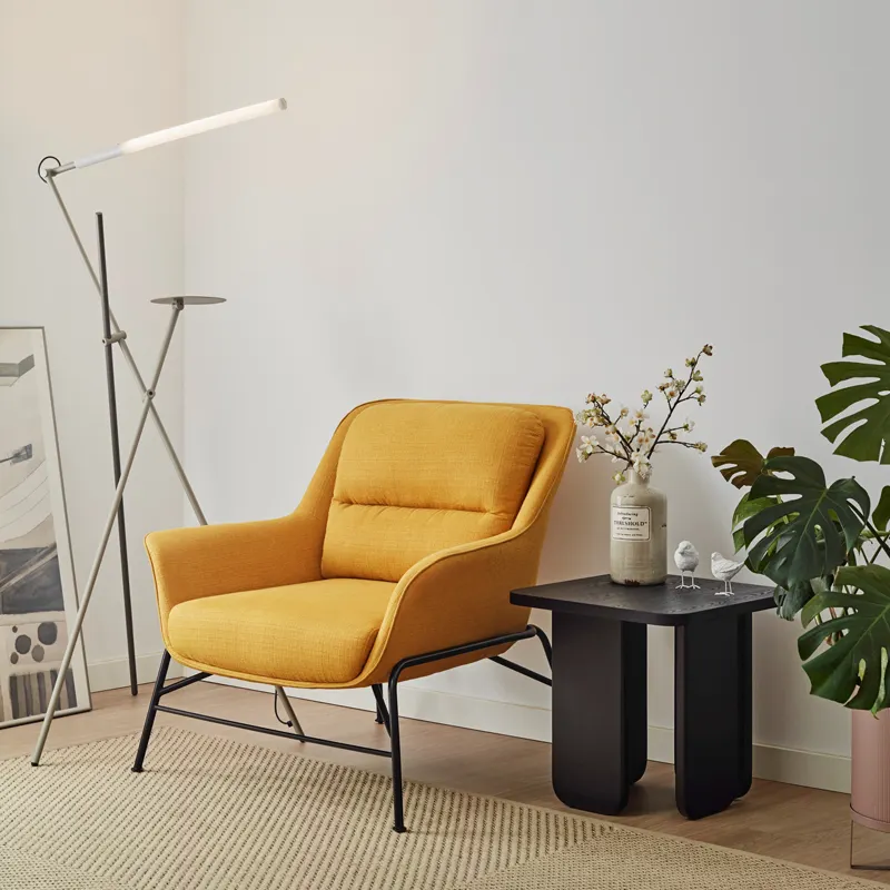 Modern simple metal armchair leisure fabric sofa chair luxury comfortable hotel living room lazy sofa