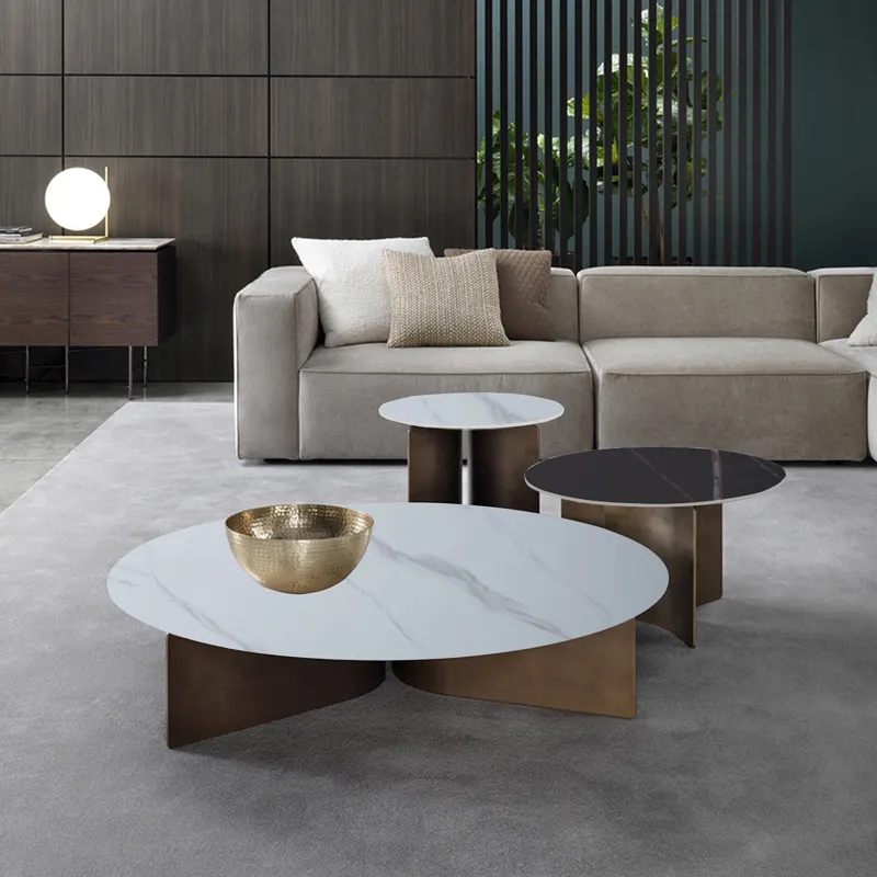 Italian light luxury stainless steel tea table marble top side table combination simple modern villa living room sofa