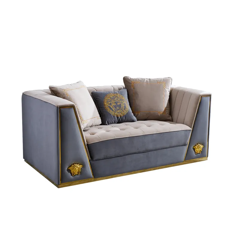 China Factory customized modern luxury living room sofa set velvet buckle hotel sofa