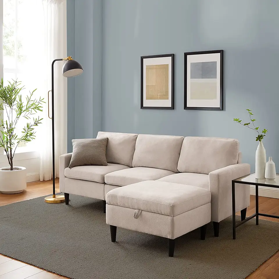 Wholesale Small Living Room Linen Fabric European Sectional Sofa With Sofa Storage Box