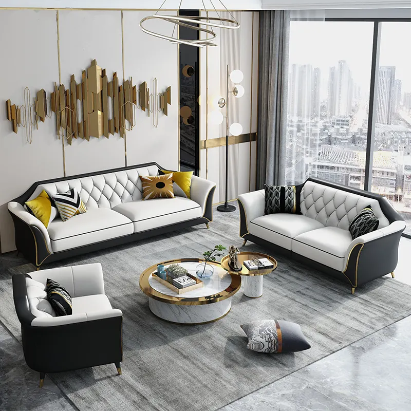modern luxury living room furniture single two three seat microfiber leather sofa set