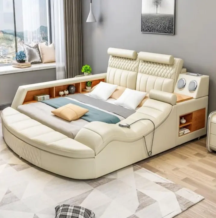 Bedroom furniture designer leather light luxury prices king queen size modern kid boy girl solid wood hotel massage high end bed