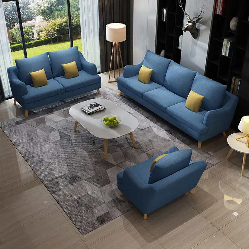 The most popular luxury modern fabric sofa fabric living room sets lounge combination gray blue fabric sofa designs