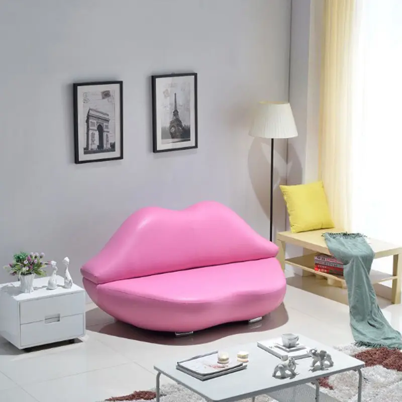 China Factory wholesale modern red lip sofa loving living room pink sofa Fashion Luxury fabric leather sofa furniture set
