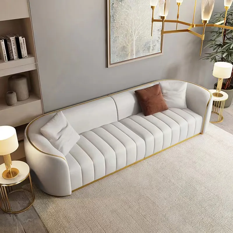 Modern Pink and white curved wedding Sofa Luxury Stainless steel Chesterfield 3 seat Sectional Sofa set Living room Furniture