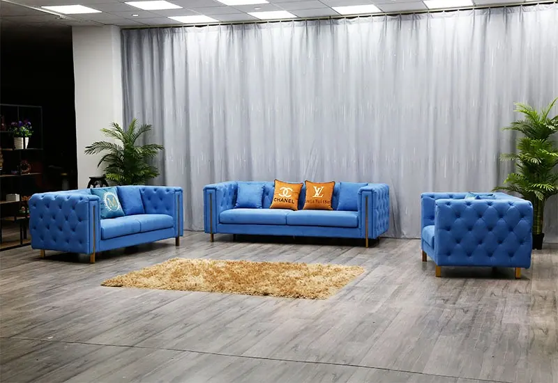 Luxury Velvet chesterfield sofa modern living room sectional sofas with stainless steel leg for office hotel home