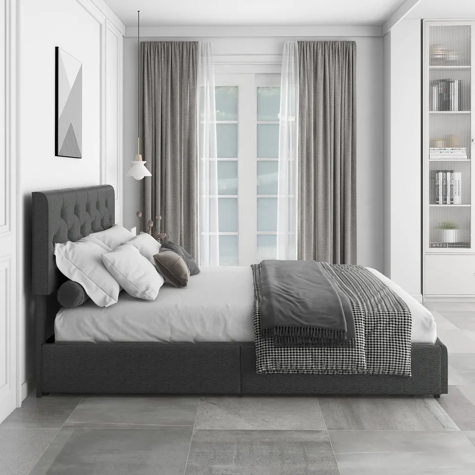 Customized upholstered bed double small apartment storage simple modern luxury bed frame queen size