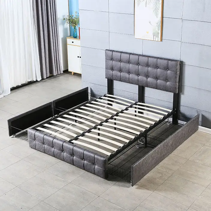 wholesale leather bed base modern double twin full platform upholstered queen king size bed frame with storage