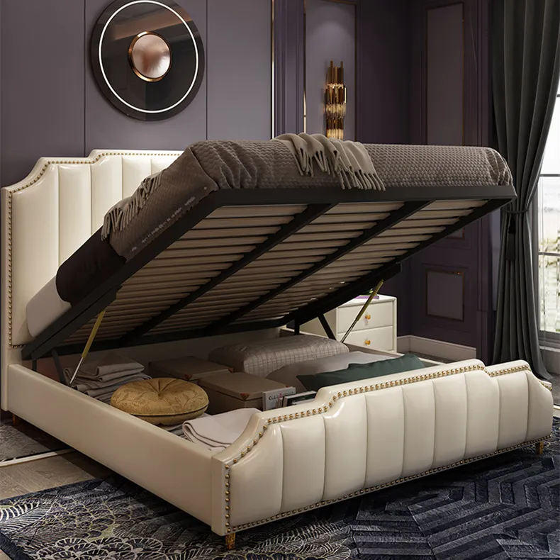Factory outlet white queen solid wood bed leather bed 1.8 m double bed for home