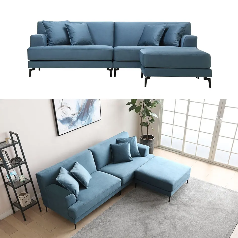 corner sofa pet friendly scratch resistant durable high density foam navy blue grey gray verified customized factory