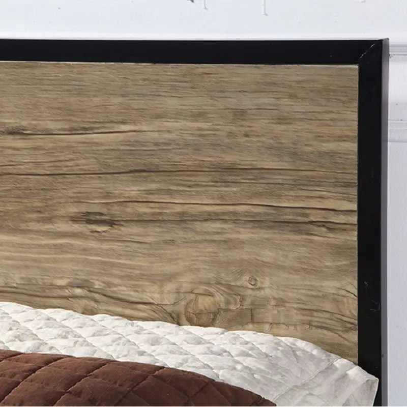 customized classic design platform rustic metal bed with wood headboard