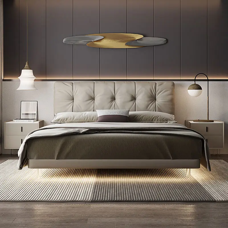 hotel bed luxury bedroom furniture leather 1.8m double single loft floating king size up-holstered beds