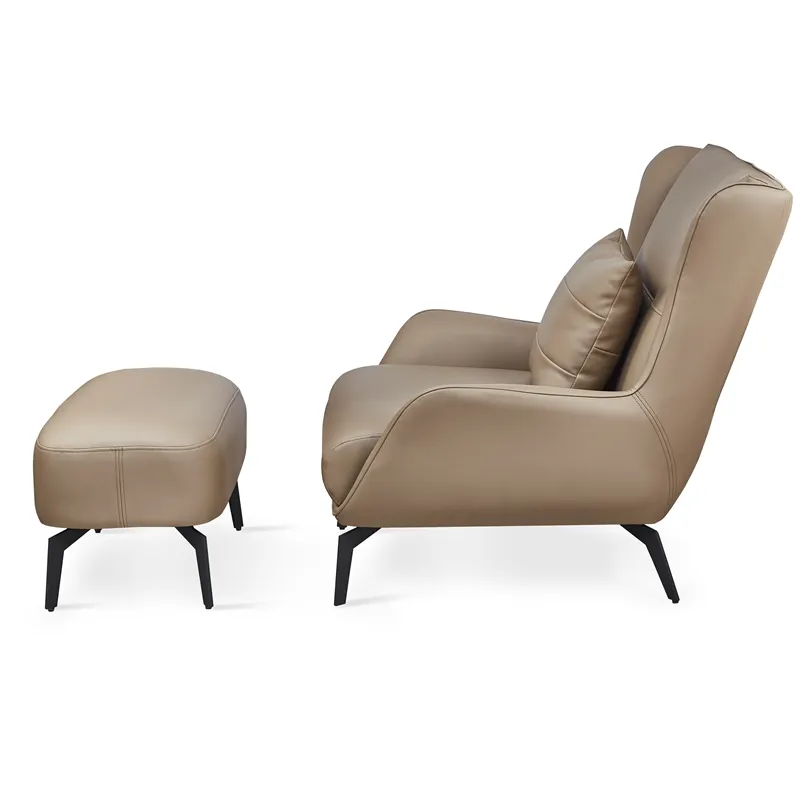Nordic Home Furniture Custom Living Room Leisure Sofa Modern Brown PU Leather Lounge Chair with footrest