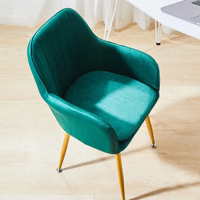 Living Room furniture Dinning Velvet Chair Mid-Back Arm Chair Leisure Armchair with Gold Plating Legs