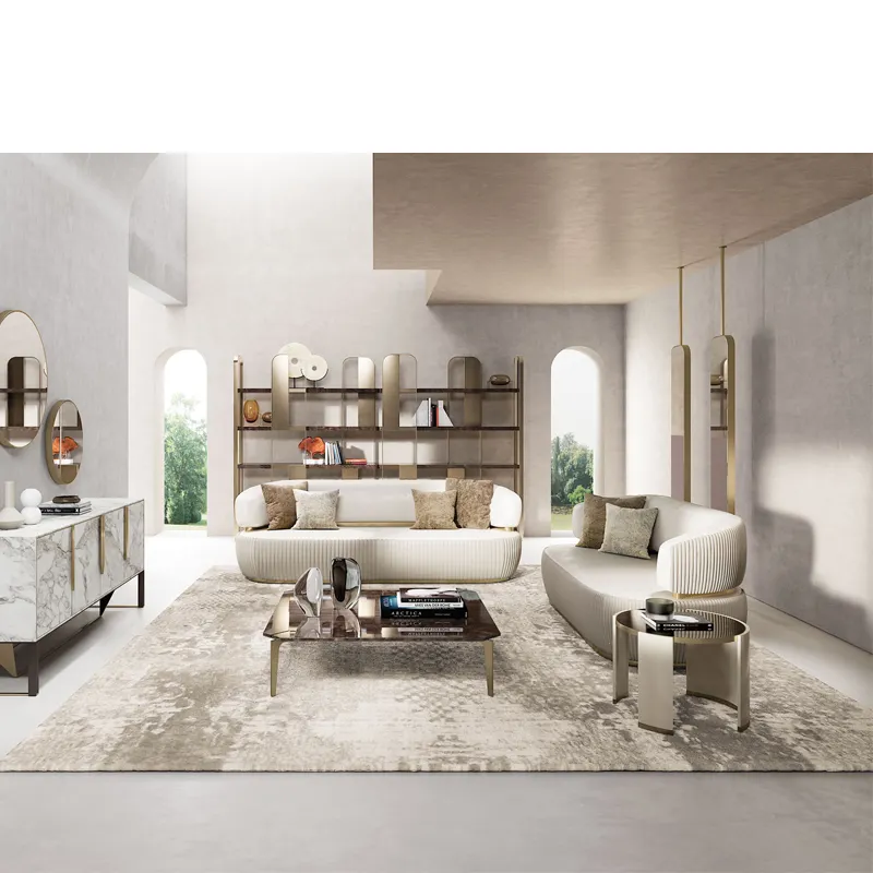Modern design stainless steel titanium hotel living room three seat sofa and luxury leather sofa can be customized