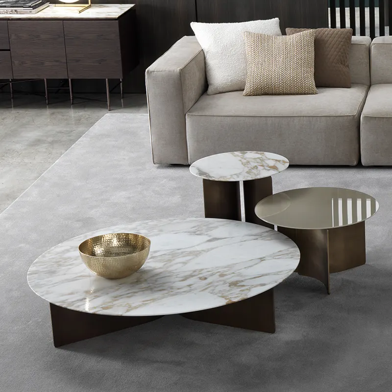 Italian light luxury stainless steel tea table marble top side table combination simple modern villa living room sofa