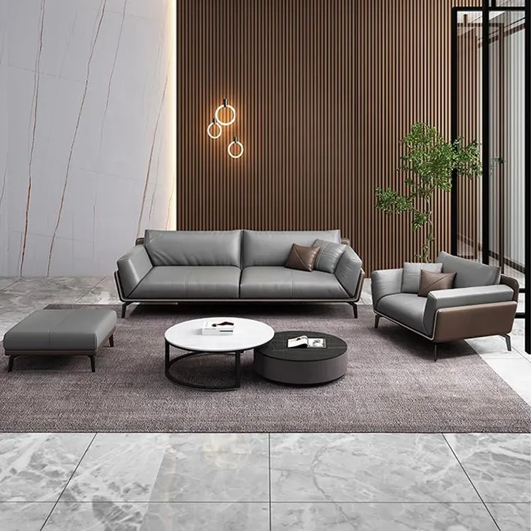 China Factory Modern living room Sofa PU Leather OEM Customized metal Leg 1+1+3 Apartment Home Office Sofa set