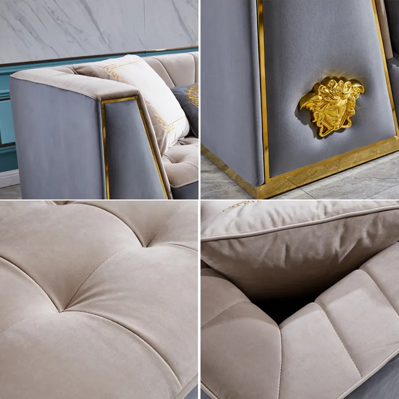 China Factory customized modern luxury living room sofa set velvet buckle hotel sofa