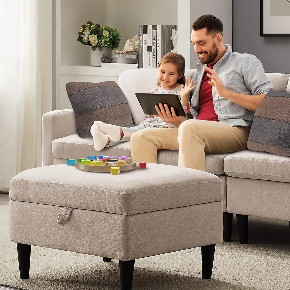 Wholesale Small Living Room Linen Fabric European Sectional Sofa With Sofa Storage Box