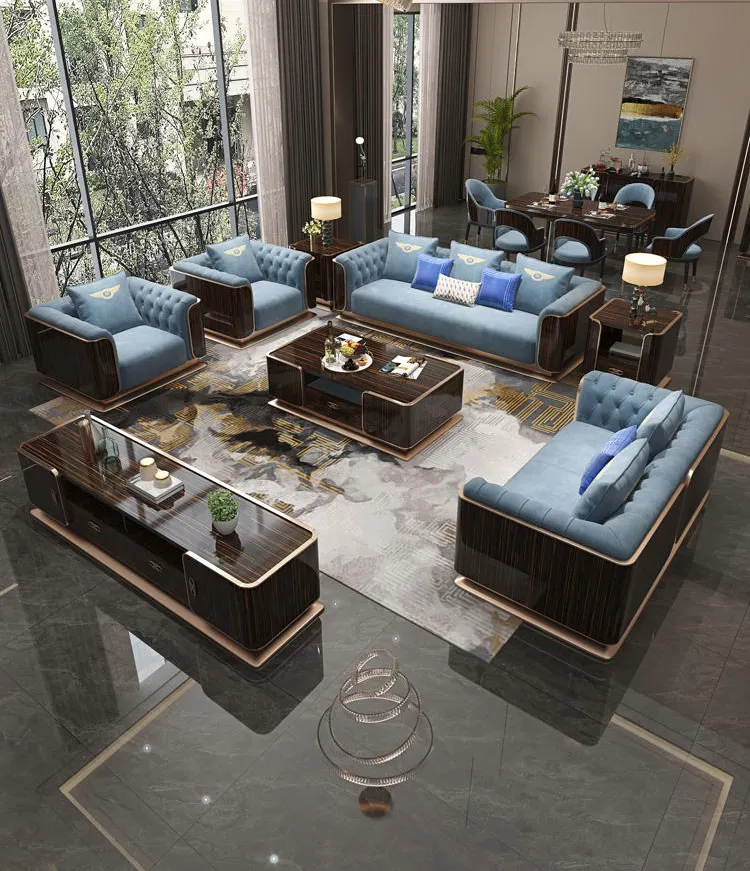 Italy design living room couch luxury brown velvet fabric single two three seater sectional sofa set