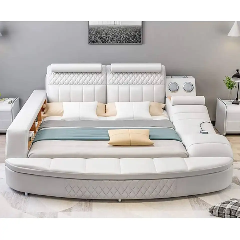 Bedroom furniture designer leather light luxury prices king queen size modern kid boy girl solid wood hotel massage high end bed