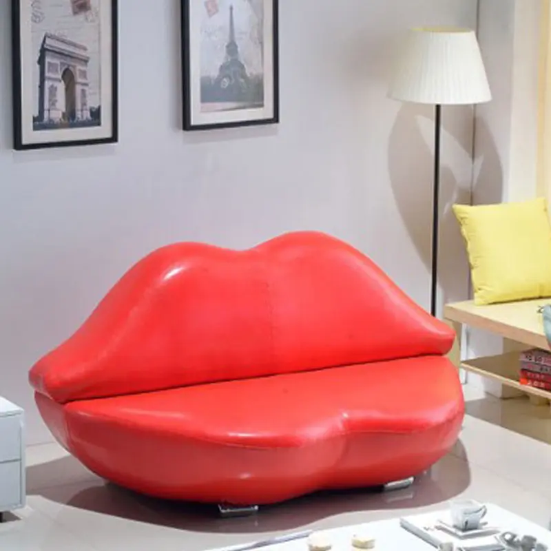 China Factory wholesale modern red lip sofa loving living room pink sofa Fashion Luxury fabric leather sofa furniture set