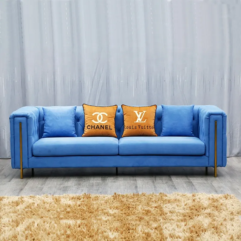 Luxury Velvet chesterfield sofa modern living room sectional sofas with stainless steel leg for office hotel home